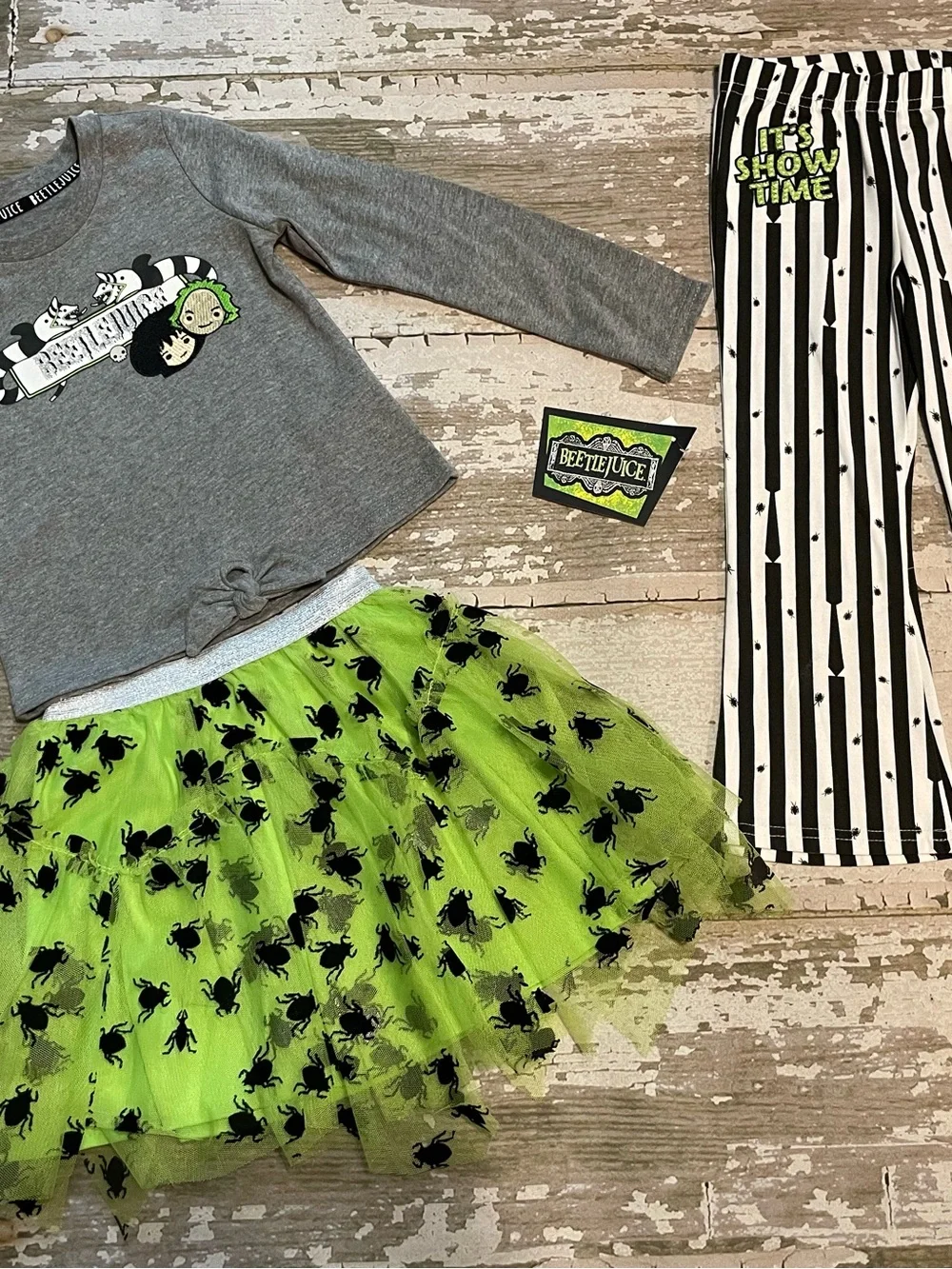 Beetlejuice Toddler Girls Halloween Tutu Costume Outfit 3 Pc 12M 18M 2T 3T 4T